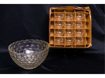 Vintage Glass Punch Bowl & Punch Cups