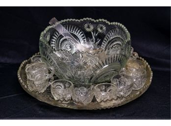 Vintage Glass Punch Bowl & Punch Cups