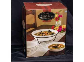 New In Box White Stoneware Serving Set