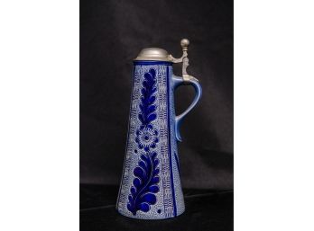 Blue & White Tapered Lidded Stein