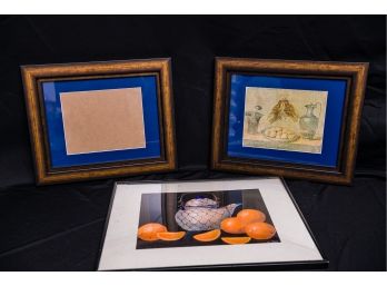 Two Matching Frames And A Signed Painting In A Black Metal Frame