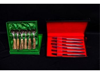 Hoffritz Steak Knives & Bone Handled Spoons