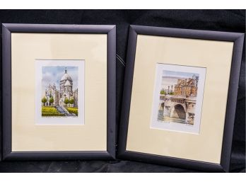 Two Framed Drawings Of Paris