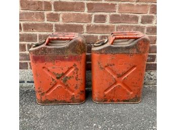 2 Vintage Military USMC 5 Gallon Red Metal Gas Cans