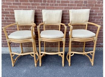 Set Of Three Bamboo High Bar Stools With Arms
