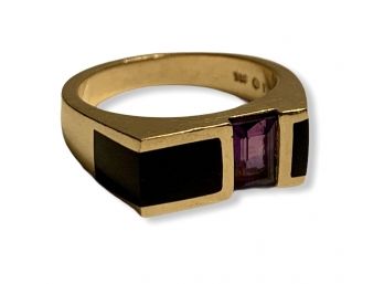 Kabana 14k Gold Onyx & Amethyst Ring Size 6