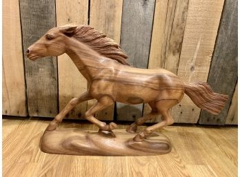 Carved Suar Wood Wild Horse Statuette 'Wild Beauty'
