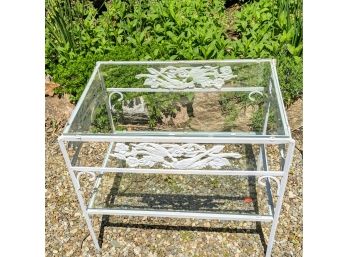 Antique Painted White Wrought Iron Indoor Outdoor Table - Each Sold Separately. ( 1 Of 2 )