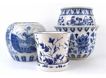 Three Large Handpainted Containers