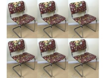Set Of Four Metal Chairs With Vinyl Floral Print