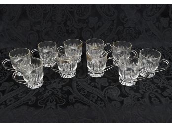 Set Of 10 Cut Glass Ramazzotti Espresso Cups With Metal Handles