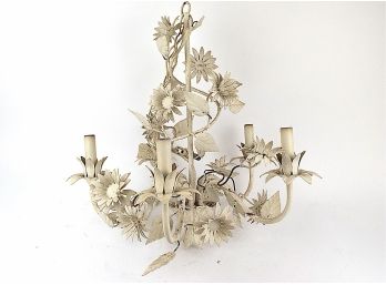 Vintage White Painted Wrought Iron Floral Chandelier