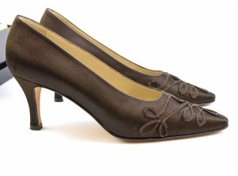 Italian Fancy Brown Satin Pumps From Italy