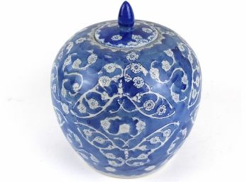 Ceramic Urn With Blue And White Floral Pattern