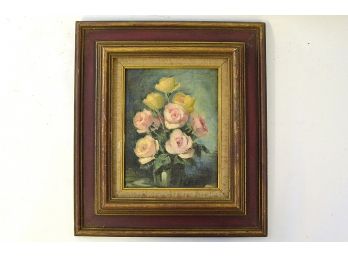 Signed Framed Roses Painting