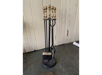 Set Of Fireplace Tools, Brass & Wrought Iron