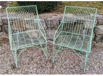 These Minty Green Metal Chairs - Show Very Little Signs Of Wear