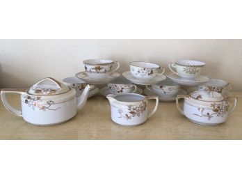 Nippon China Tea Set From Japan - 6 Saucers And Cups, One Tea Pot, Sugar Bowl And Milk Pitcher