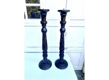 Two Tall Wood Bombay Candle Holder