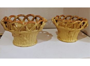 Set Of 2 Tuscan Ceramic Baskets Made In Italy