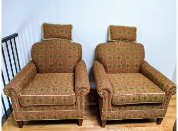 Pair Of Duralee & Kravet (Custom Made ) Upholstered Club Chairs With Matching Pillows