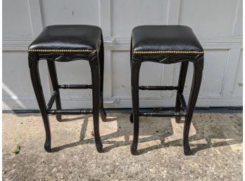 (2) High End Black Leather Bar Stools