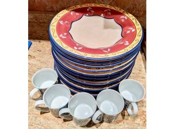 Pier One Dinner Plates With Blue And White Coffee Mugs