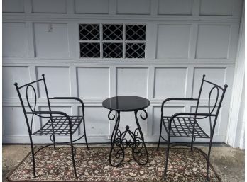 Stylish Black Marble Table With 2 Wrought Iron Chairs - Set