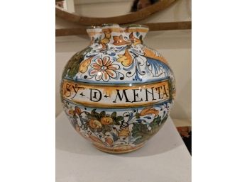 Beautiful Italian Hand Painted Majolica Ceramic Urn With Renaissance Style