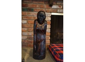 Mother And Child Carved Ebony Sculpture Signed E.M.