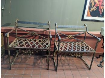 Magnificent Vintage Wrought Iron Chairs With Incredible Patina And Style (RARE)