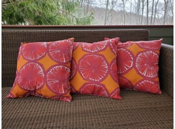 Set Of (3) Vintage Marimekko Pink And Orange Print Outdoor Cushions