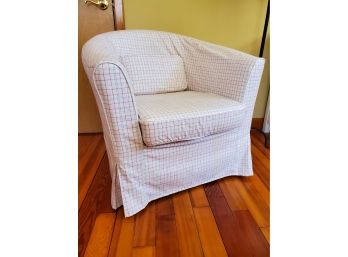 Small Vintage Armchair With Plaid Slipcover