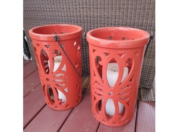 Pottery Barn Coral Lanterns - Set Of (2)