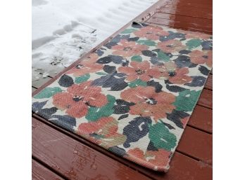 Cotton Floral Rug With Grey And White Stripes On Reverse