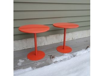 Set Of (2) Bright Orange Outdoor Metal Side / End Tables