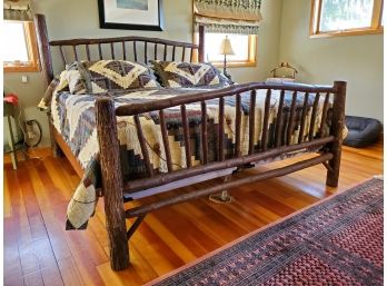 Rustic Luxe! Old Hickory Furniture Custom Rustic King-Size Bed With Quilt And Pillow Shams