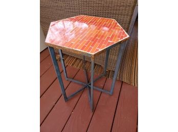 Pop Of Color! Sweet Hexagon Coral And Orange Tile Outdoor Table