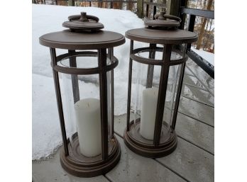 Fabulous Set Of (2) Restoration Hardware Outdoor Hurricane Lamps / Candles - Heavy!