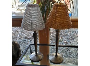 (2) Pottery Barn Beaded Shade Silver Tone Votive Holders