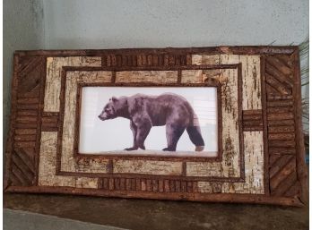 Black Bear Art Print Of Original Watercolor By Susan Cassavaugh / Twig And Birch Bark Frame