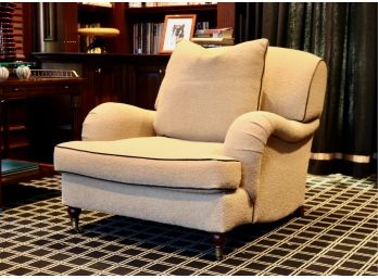 RALPH LAUREN FABRIC CUSTOM ARM CHAIR WITH BRASS CASTERS