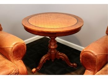 Handcrafted Burlwood And Wood Inlaid Pedestal Table