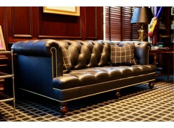 Black Genuine Leather Tufted Sofa By Artistic Frame