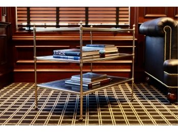 Ralph Lauren Brass And Leather Bookshelf With Castors