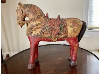 Antique Polychrome Decorated Carved Horse