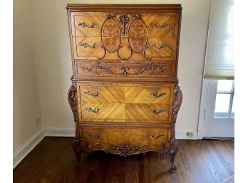 1920s Walnut Six Drawer Chest On Chest Highboy With Detailed Wood Work