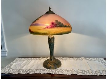 Early 20th Century Art Nouveau Reverse Painted Jeanette Lamp