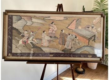 Custom Framed Asian Tapestry With Vintage Enri Romier Easel