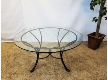 30' Round Wrought Iron Glass Top Outdoor Patio Coffee Table